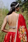 Shop_Foram Patel_Red Organza Print Floral Blossom V Neck Bloom Pleated Lehenga Set _at_Aza_Fashions