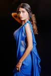 Foram Patel_Blue Organza Embroidery Mirror Pre-draped Ruffle Saree With Sequin Blouse _Online_at_Aza_Fashions