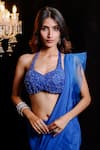 Buy_Foram Patel_Blue Organza Embroidery Mirror Pre-draped Ruffle Saree With Sequin Blouse _Online_at_Aza_Fashions