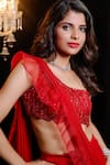 Buy_Foram Patel_Red Organza Embroidery Mirror Pre-draped Ruffle Saree With Work Blouse _Online_at_Aza_Fashions