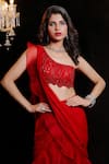 Shop_Foram Patel_Red Organza Embroidery Mirror Pre-draped Ruffle Saree With Work Blouse _Online_at_Aza_Fashions