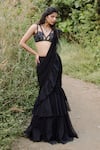 Buy_Foram Patel_Black Organza Embroidery Mirror Pre-draped Mermaid Cut Saree With Blouse _at_Aza_Fashions