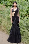 Foram Patel_Black Organza Embroidery Mirror Pre-draped Mermaid Cut Saree With Blouse _Online_at_Aza_Fashions