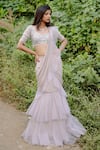 Buy_Foram Patel_Grey Organza Embroidery Mirror Scoop Pre-draped Mermaid Cut Saree With Blouse _at_Aza_Fashions