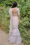 Shop_Foram Patel_Grey Organza Embroidery Mirror Scoop Pre-draped Mermaid Cut Saree With Blouse _at_Aza_Fashions