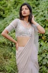 Foram Patel_Grey Organza Embroidery Mirror Scoop Pre-draped Mermaid Cut Saree With Blouse _Online_at_Aza_Fashions