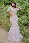 Buy_Foram Patel_Grey Organza Embroidery Mirror Scoop Pre-draped Mermaid Cut Saree With Blouse _Online_at_Aza_Fashions