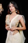 Buy_Foram Patel_Cream Organza Embroidery Mirror Pre-draped Mermaid Cut Saree With Sequin Blouse _Online_at_Aza_Fashions