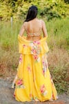 Shop_Foram Patel_Yellow Net Print Mirror Paan Neck Work Blouse Gharara Set _at_Aza_Fashions