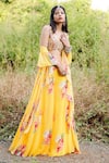 Foram Patel_Yellow Net Print Mirror Paan Neck Work Blouse Gharara Set _Online_at_Aza_Fashions