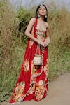 Buy_Foram Patel_Red Net Print Mirror Scoop Neck Floral Cape Gharara Set _at_Aza_Fashions