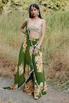 Buy_Foram Patel_Green Net Print Mirror Scoop Neck Floral Cape And Gharara Set _at_Aza_Fashions