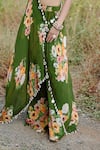 Foram Patel_Green Net Print Mirror Scoop Neck Floral Cape And Gharara Set _Online_at_Aza_Fashions