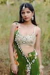 Buy_Foram Patel_Green Net Print Mirror Scoop Neck Floral Cape And Gharara Set _Online_at_Aza_Fashions