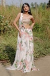 Buy_Foram Patel_White Net Print Mirror Sweetheart Neck Floral Bloom Cape And Gharara Set _at_Aza_Fashions