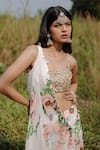 Foram Patel_White Net Print Mirror Sweetheart Neck Floral Bloom Cape And Gharara Set _Online_at_Aza_Fashions