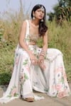 Buy_Foram Patel_White Net Print Mirror Sweetheart Neck Floral Bloom Cape And Gharara Set _Online_at_Aza_Fashions