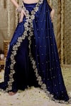 Foram Patel_Blue Natural Crepe And Cowrie Florin Embellished One Side Cape & Flared Pant Set _Online_at_Aza_Fashions