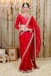 Buy_Foram Patel_Red Organza Embroidery And Cowrie Shell Embellished Pre-draped Saree With Blouse _at_Aza_Fashions