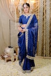 Buy_Foram Patel_Blue Organza Embroidery Mirror And Cowrie Embellished Pre-draped Saree With Blouse _at_Aza_Fashions