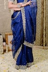 Foram Patel_Blue Organza Embroidery Mirror And Cowrie Embellished Pre-draped Saree With Blouse _Online_at_Aza_Fashions