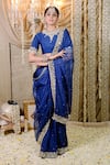 Buy_Foram Patel_Blue Organza Embroidery Mirror And Cowrie Embellished Pre-draped Saree With Blouse _Online_at_Aza_Fashions