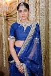 Foram Patel_Blue Organza Embroidery Mirror And Cowrie Embellished Pre-draped Saree With Blouse _at_Aza_Fashions