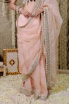 Foram Patel_Peach Organza Embroidery Flora Border Embellished Pre-draped Saree With Blouse _Online_at_Aza_Fashions