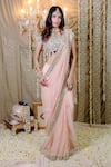 Shop_Foram Patel_Peach Organza Embroidery Flora Border Embellished Pre-draped Saree With Blouse _Online_at_Aza_Fashions