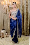 Buy_Foram Patel_Blue Fleur And Cowrie Shell Border Embellished Pre-draped Saree With Blouse _at_Aza_Fashions