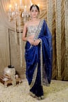 Foram Patel_Blue Fleur And Cowrie Shell Border Embellished Pre-draped Saree With Blouse _Online_at_Aza_Fashions