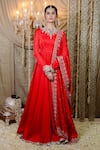 Buy_Foram Patel_Red Natural Crepe Embroidery Mirror Jewelled Boat Gul Anarkali With Dupatta _at_Aza_Fashions