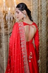 Shop_Foram Patel_Red Natural Crepe Embroidery Mirror Jewelled Boat Gul Anarkali With Dupatta _at_Aza_Fashions