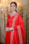 Buy_Foram Patel_Red Natural Crepe Embroidery Mirror Jewelled Boat Gul Anarkali With Dupatta _Online_at_Aza_Fashions