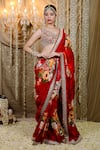 Buy_Foram Patel_Red Georgette Print Blossom Mirror V Neck Pre-draped Saree With Work Blouse _at_Aza_Fashions