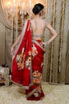 Shop_Foram Patel_Red Georgette Print Blossom Mirror V Neck Pre-draped Saree With Work Blouse _at_Aza_Fashions