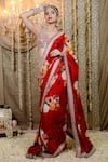 Foram Patel_Red Georgette Print Blossom Mirror V Neck Pre-draped Saree With Work Blouse _Online_at_Aza_Fashions