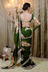 Shop_Foram Patel_Green Georgette Print Bloom Mirror Leaf Neck Pre-draped Saree With Blouse _at_Aza_Fashions