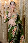 Buy_Foram Patel_Green Georgette Print Bloom Mirror Leaf Neck Pre-draped Saree With Blouse _Online_at_Aza_Fashions