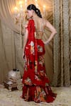 Shop_Foram Patel_Red Georgette Embroidery Mirror Fleur Print Pre-draped Ruffle Saree With Blouse _at_Aza_Fashions