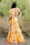 Shop_Foram Patel_Yellow Georgette Print Mirror Floral Bloom Pre-draped Ruffle Saree With Blouse _at_Aza_Fashions