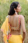 Shop_Foram Patel_Yellow Georgette Print Mirror Floral Bloom Pre-draped Ruffle Saree With Blouse _Online_at_Aza_Fashions