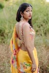 Foram Patel_Yellow Georgette Print Mirror Floral Bloom Pre-draped Ruffle Saree With Blouse _at_Aza_Fashions