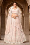 Buy_Kalighata_Pink Organza Embroidery Zardozi Leaf Neck Architectural Bridal Lehenga Set _at_Aza_Fashions