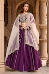 Buy_Kalighata_Purple Chanderi Embroidery Floral Boat Neck Lehenga Set _at_Aza_Fashions