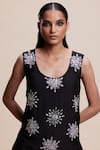 Kangana Trehan_Black Cotton Silk Embellished Ruffle U Neck Asymmetric Short Dress _at_Aza_Fashions