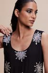 Shop_Kangana Trehan_Black Cotton Silk Embellished Ruffle U Neck Asymmetric Short Dress 