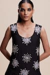 Buy_Kangana Trehan_Black Cotton Silk Embellished Ruffle U Neck Asymmetric Short Dress _Online