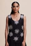 Shop_Kangana Trehan_Black Cotton Silk Embellished Ruffle U Neck Asymmetric Short Dress _Online