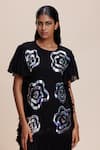 Shop_Kangana Trehan_Black Georgette Embellished Floral Round Ruffle Dress _Online_at_Aza_Fashions